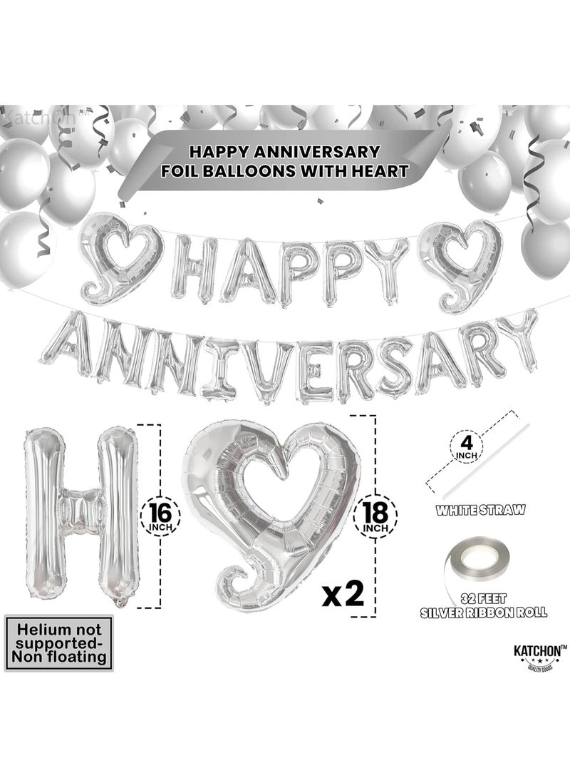 KATCHON Silver Happy Anniversary Balloons Letters - Big, 18 Inch | Silver Happy Anniversary Balloon Banner | Heart Balloons - Image 3